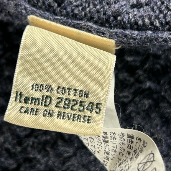 LL Bean Cable Knit Cotton Fisherman Cardigan Dark Gray Button Front Sweater L - Picture 9 of 9